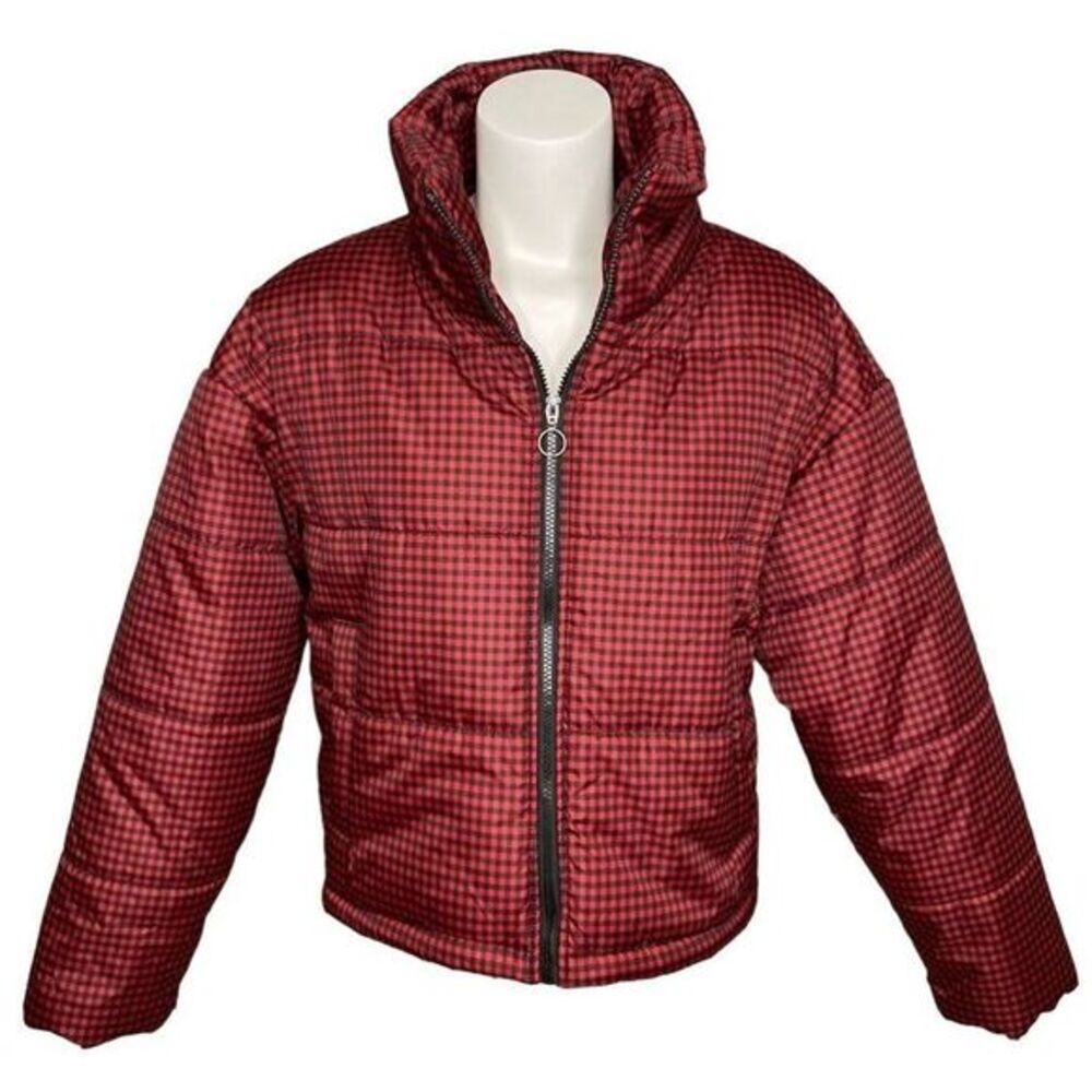 Celebrity Pink Puffer Jacket Women's XXL 2XL Red Black Plaid Check Pockets NWOT